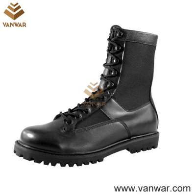 Black Genuine Leather Combat Military Boots with Shoelace (WCB021)