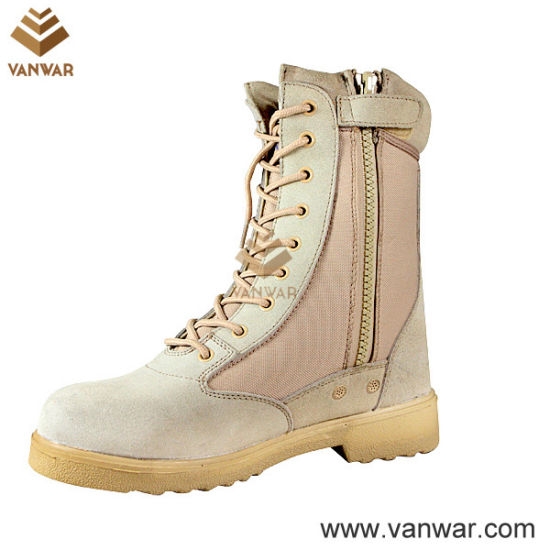 Side Zipper Suede Cow Leather Military Desert Boots with Athletic Cement (WDB011)