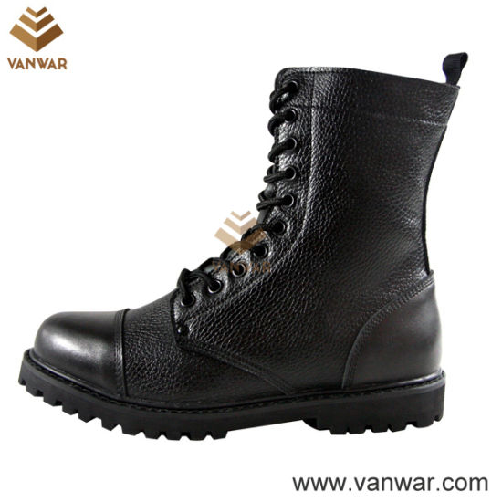 Smooth Leather Durable Black Combat Military Boots (WCB042)