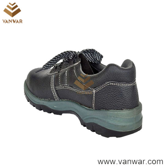 Black Leather Working Safety Shoes with Breathable Mesh Lining (WSS011)