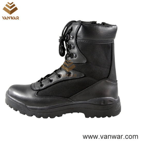 Classic Military Combat Boots of Black Cow Leather (WCB019)