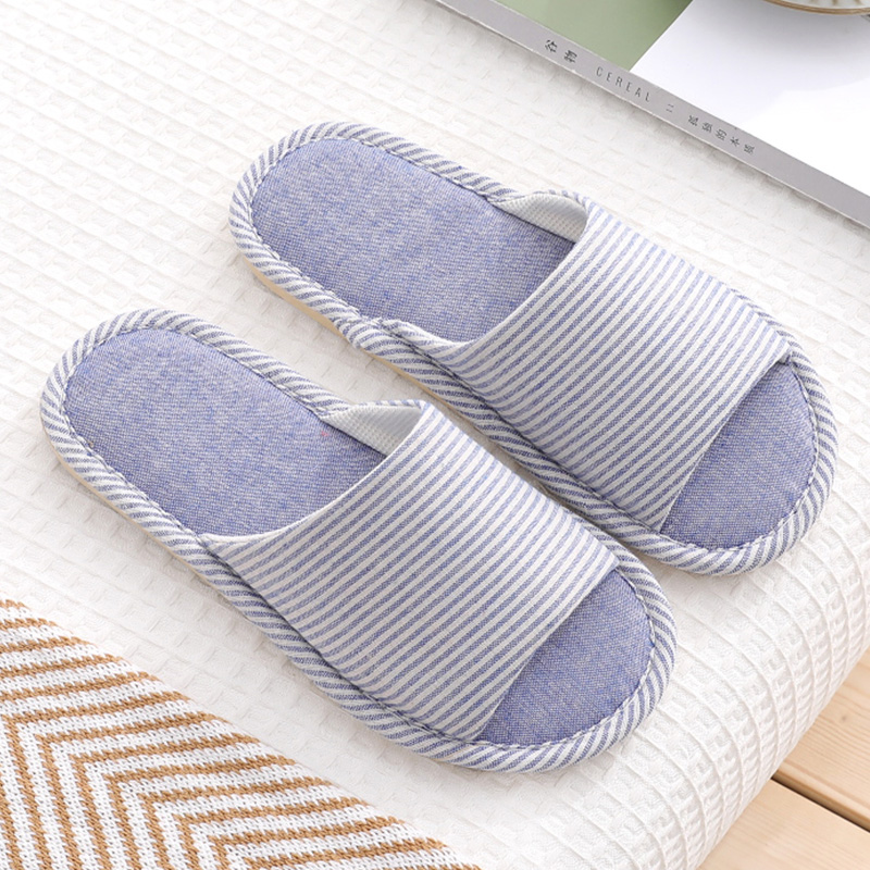 Pinstripe spring and summer linen couples thickened non-slip indoor home slippers wooden floor silent slippers(wsp001)